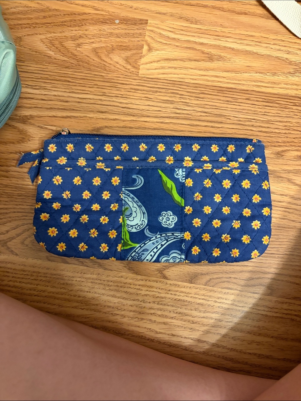 Quilted Blue Floral Zipper Pouch